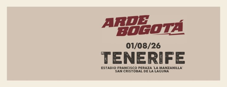 Cartel oficial del concierto de Arde Bogotá en Tenerife el 1 de agosto de 2026